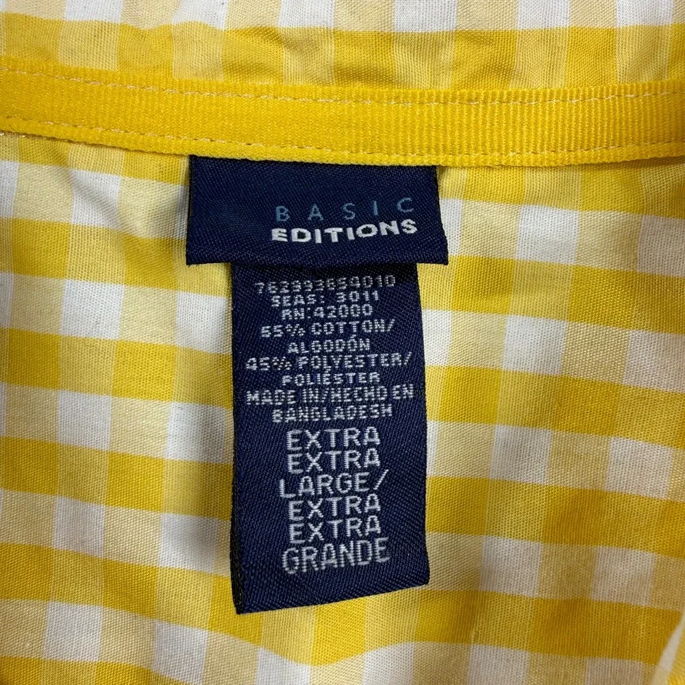 Basic Editions Yellow White Gingham Short Sleeve Button Down Shirt Womens XXL - Picture 3 of 9